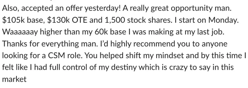 Accepted offer: $105K base, $130K OTE plus stock